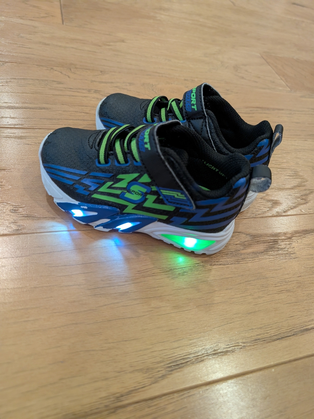 Sketchers Sport Kids Light-Up Athletic Shoes - Black & Blue with Green Accents
